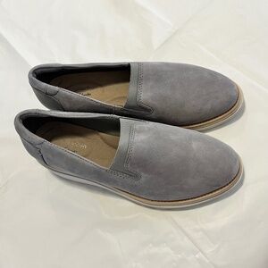 Clarks Women 6.5 Sharon Dolly Loafers Gray Suede Leather Accent Comfort